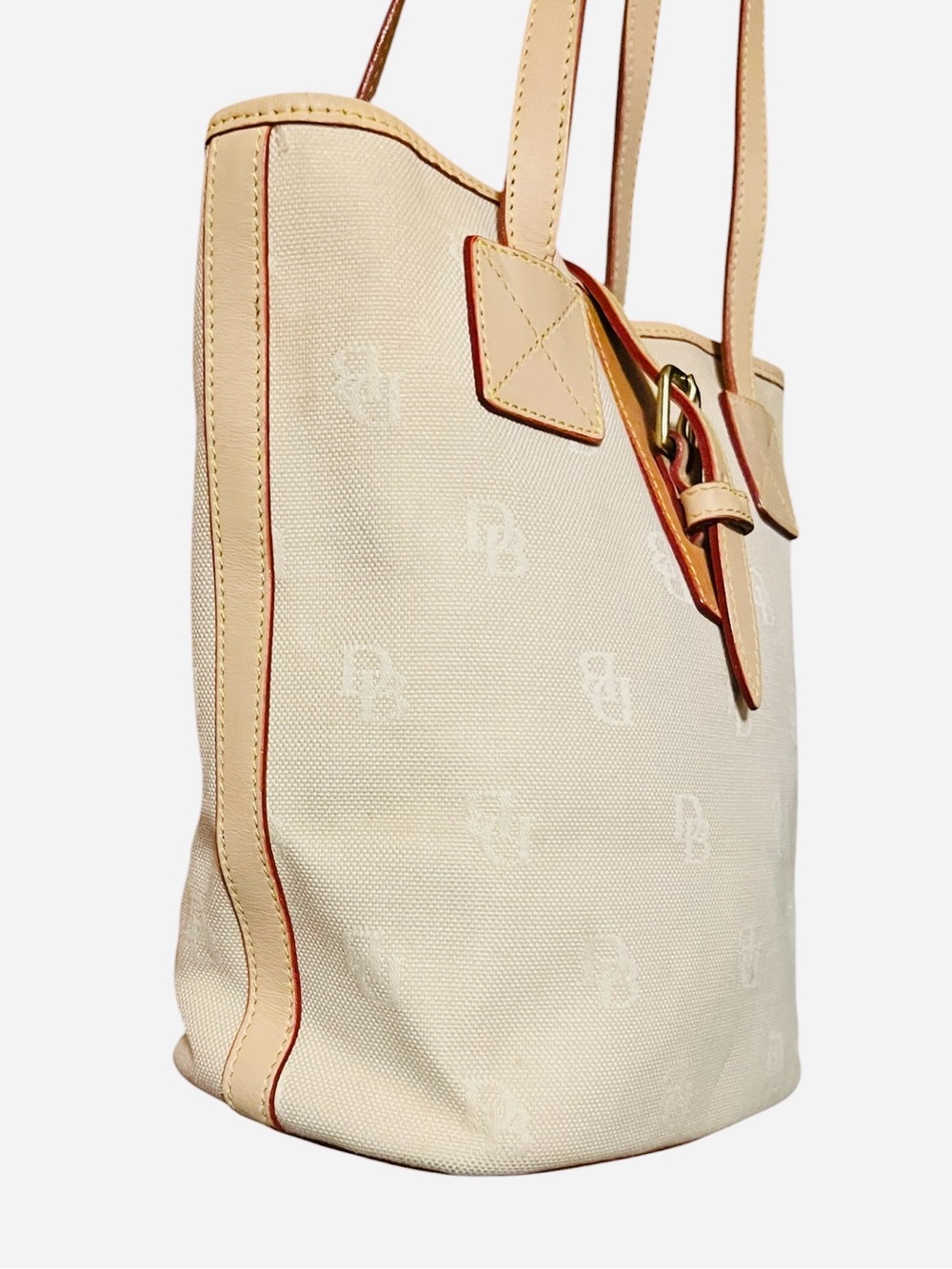 Dooney & Bourke Beige Canvas Tote Bag with Buckle Strap - Picture 2 of 4